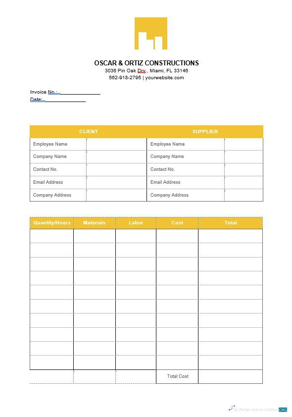 Download Printable Construction Invoice Template Photoshop template